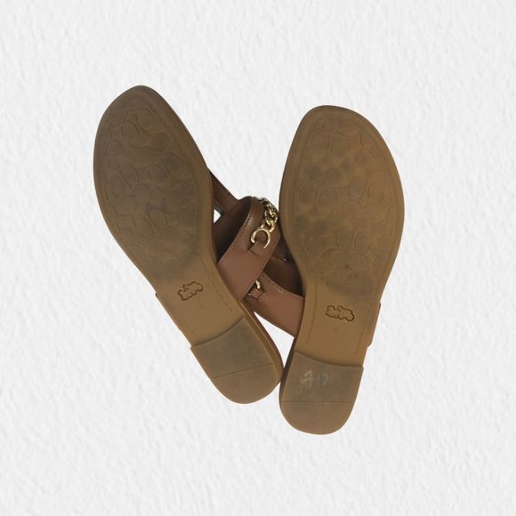 Coach Saddle Brown Sandals with Gold Chain Link - Picture 3 of 3